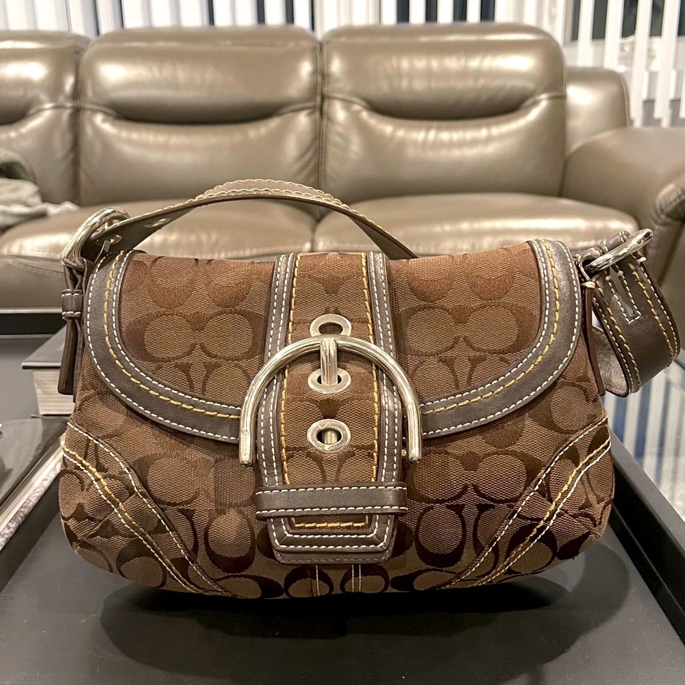 Coach Small Shoulder Bag Buckle Brown Logo